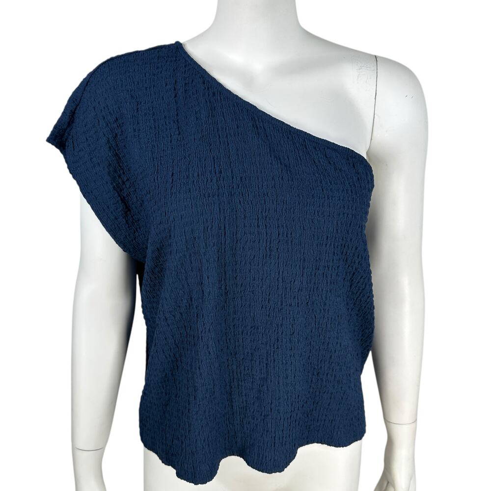 Free People Navy One-Shoulder Blouse Sz L - Picture 2 of 7